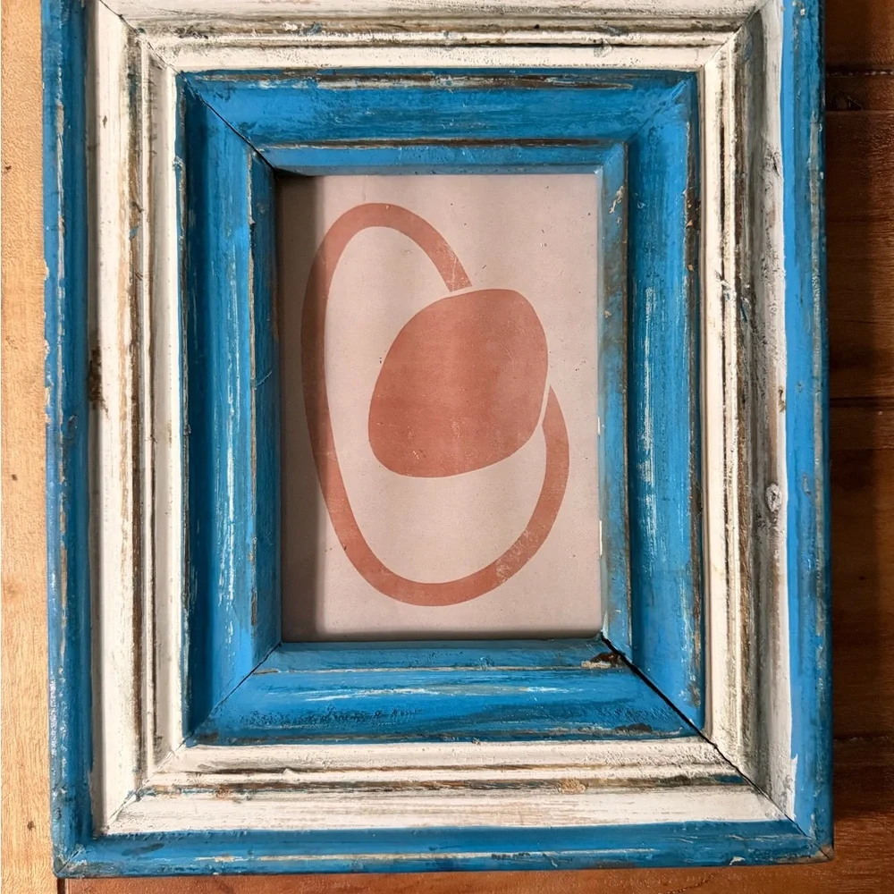 Set of 3 Distressed Blue & White Wood Picture Frames - Coastal Cottage Decor